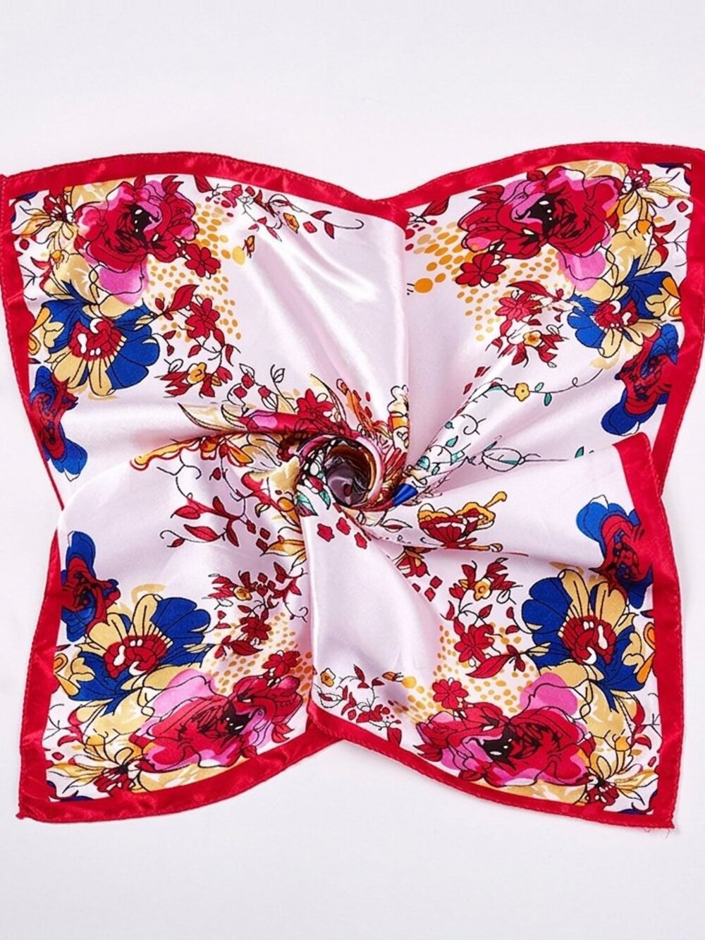 2/$30 Vintage Floral Silk Feel Square Scarf | Red & Blue Peony Print 50x50cm NWT